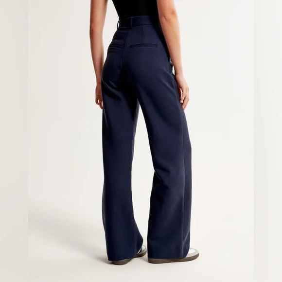 Abercrombie and Fitch Sloane Tailored High Rise Wide Leg Pant Navy Blue Size 30 - Picture 2 of 10